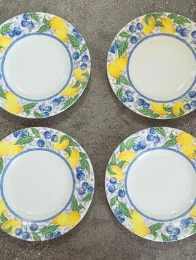 Decorative Lemon & Blueberry Corelle Brand Appetizer Plates - Set of 4